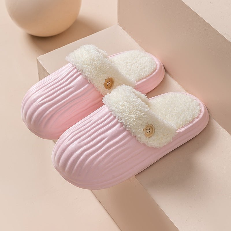 Detachable House Slippers Fluffy With Button Design For Women Men Pink