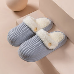 Detachable House Slippers Fluffy With Button Design For Women Men Grey