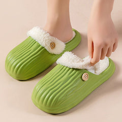 Detachable House Slippers Fluffy With Button Design For Women Men Beige Iiner