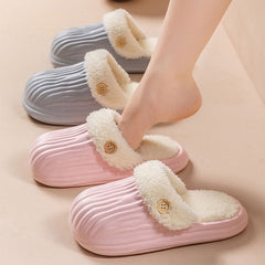 Detachable House Slippers Fluffy With Button Design For Women Men Beige Iiner