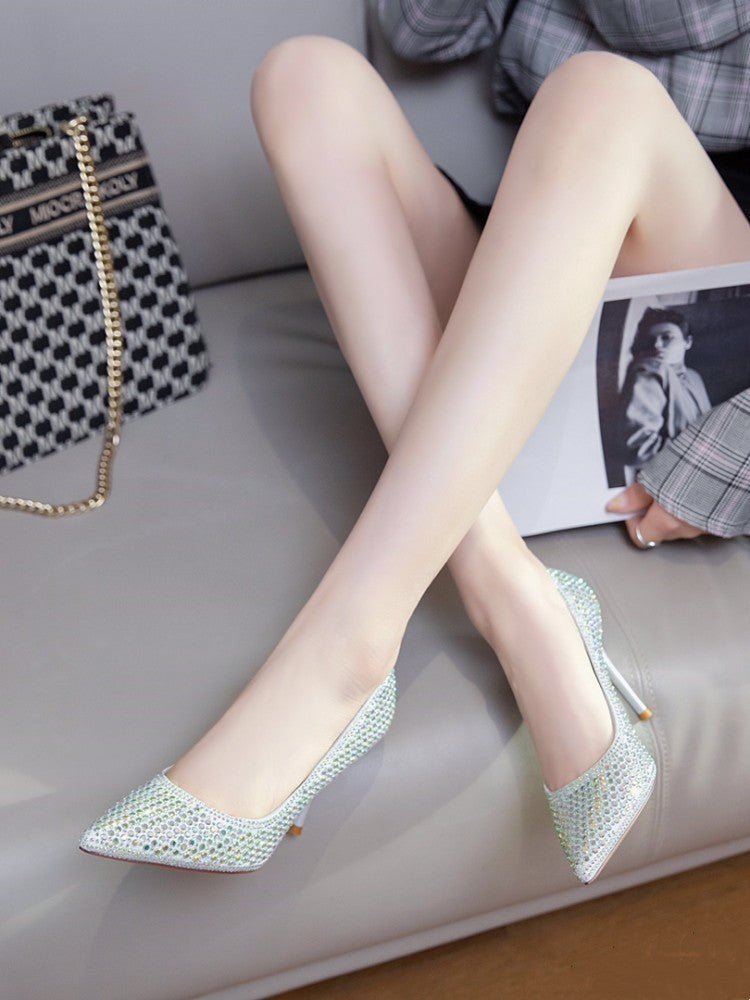 Diamond Bird Banquet Full Diamond Dress High Heels for Women Silver