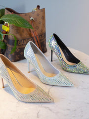 Diamond Bird Banquet Full Diamond Dress High Heels for Women Champagne