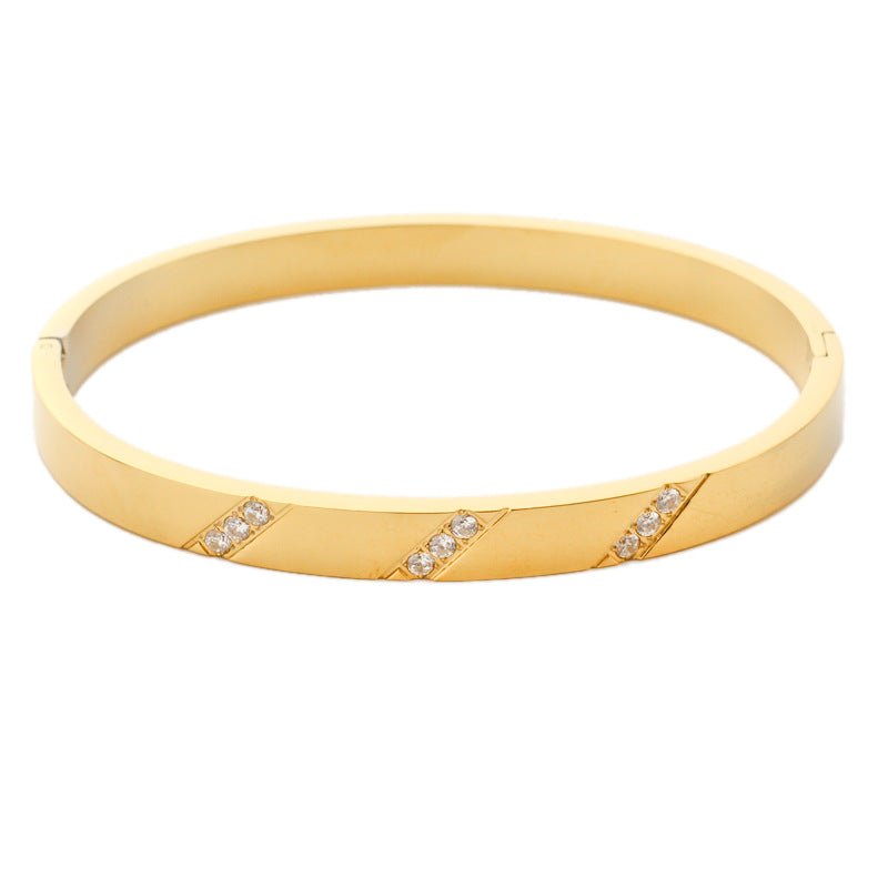 Diamond Bracelet: Euro - American Beveled 3 - Diamond Titanium Steel Gold