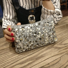 Diamond Concave Pillow Clutch Handbag Silver