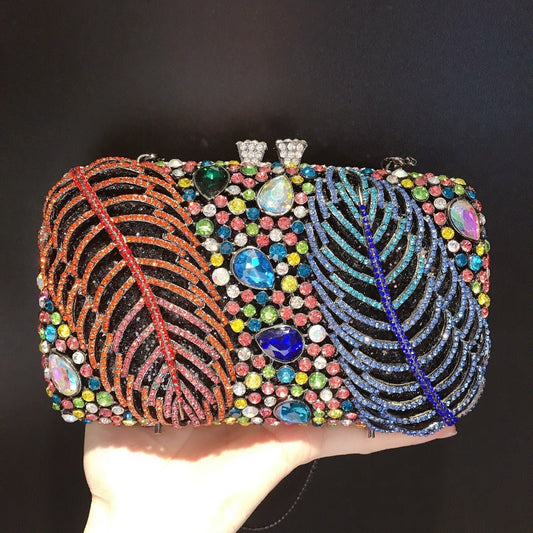 Diamond Cutout Leaf Evening Cheongsam Party Clutch Black