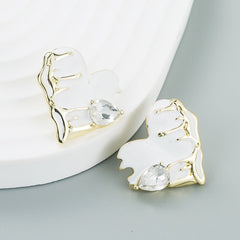 Diamond - Embedded Love Heart Earrings Fashionable Oil Dripping Elegance White