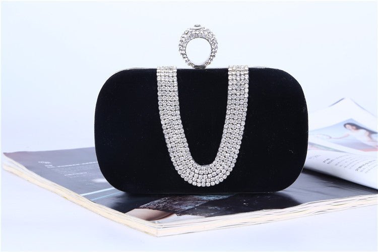 Diamond Evening Bag Velvet Clutch Bridal Dress Bag Ladies Evening Bag Black