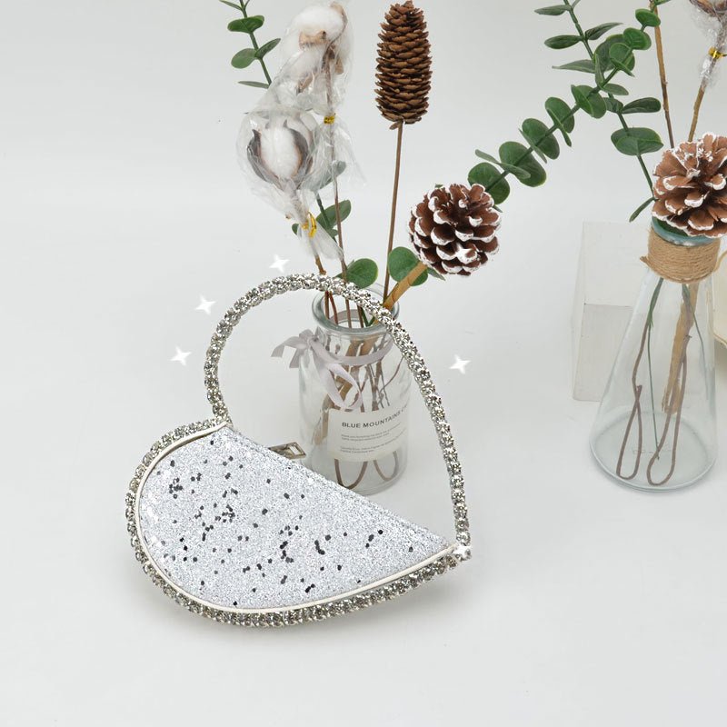 Diamond Heart - shaped Clutch Diamond Dinner Bag Clutch Small Fluorescent white