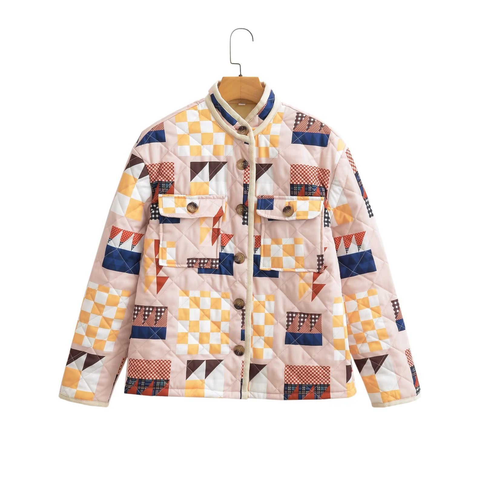 Diamond Lattice Pattern Print Cotton - padded Rhombus Jacket Coat Picture Color