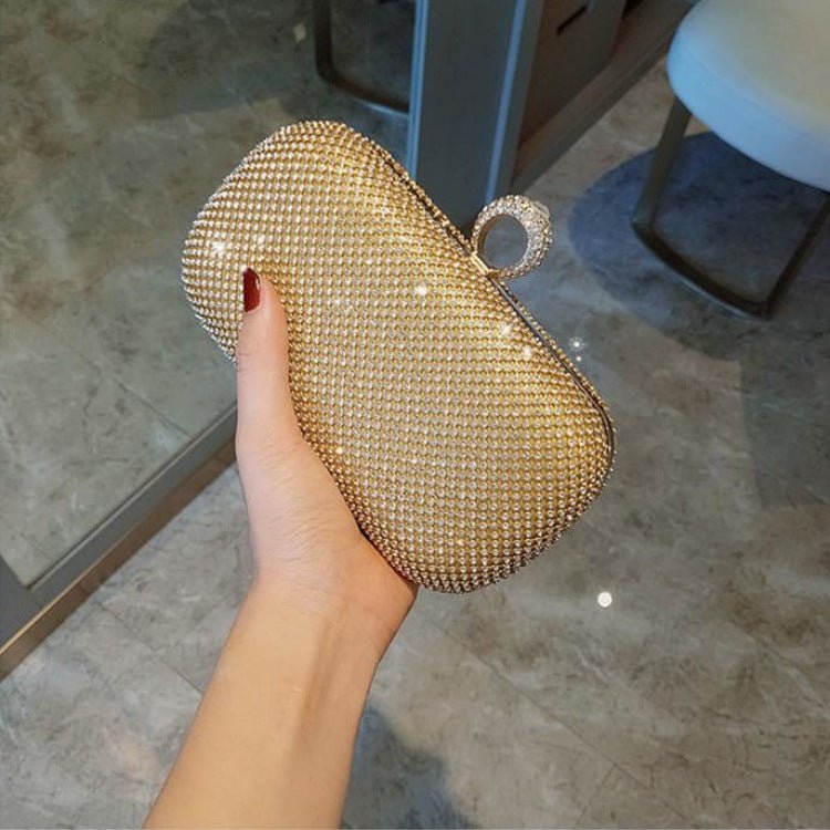 Diamond - Studded Evening Clutch Bag with Chain Black