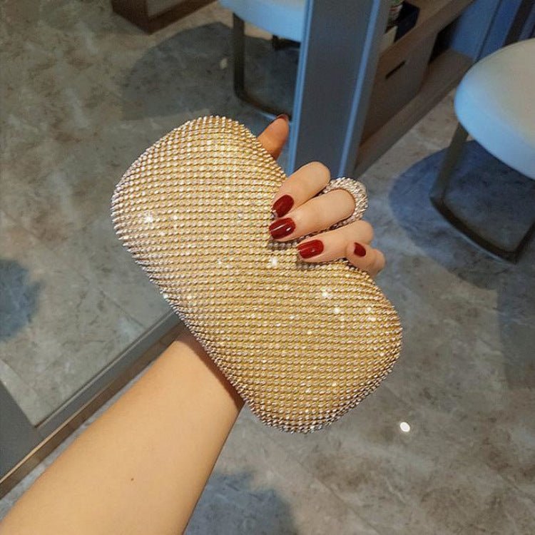 Diamond - Studded Evening Clutch Bag with Chain Black