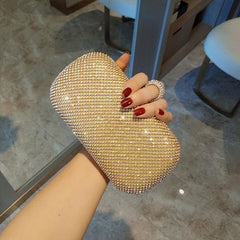 Diamond - Studded Evening Clutch Bag with Chain Black