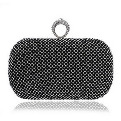 Diamond - Studded Evening Clutch Bag with Chain Black