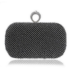 Diamond - Studded Evening Clutch Bag with Chain Black