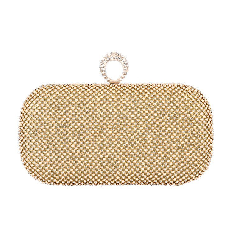 Diamond - Studded Evening Clutch Bag with Chain Gold