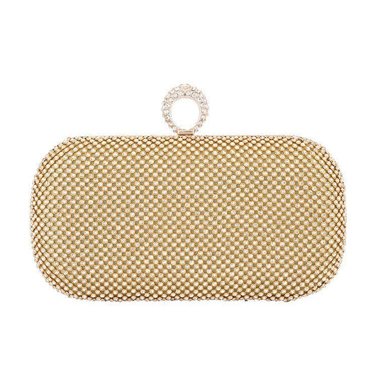 Diamond - Studded Evening Clutch Bag with Chain Gold