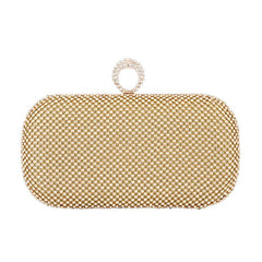 Diamond - Studded Evening Clutch Bag with Chain Gold