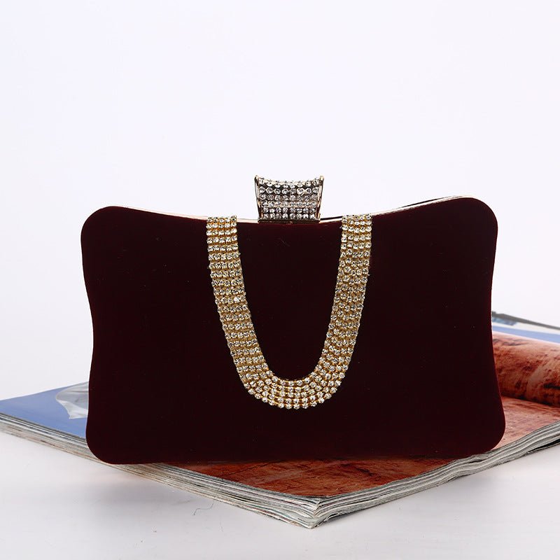 Diamond U - Shaped Suede European And American Food Bag Wine Red