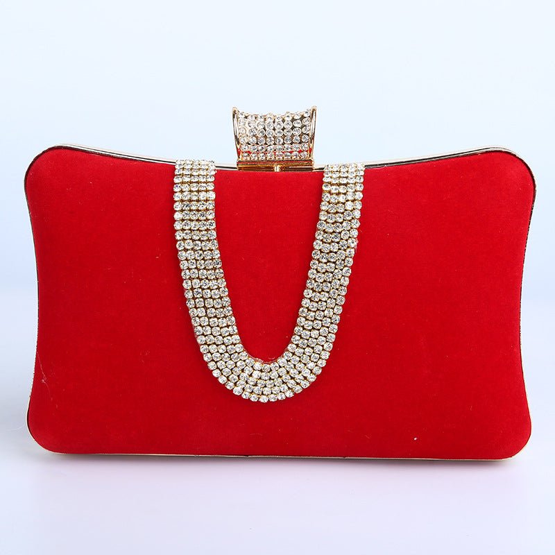 Diamond U - Shaped Suede European And American Food Bag Red