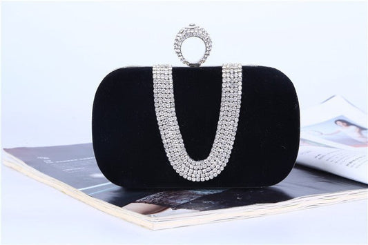 Diamond Velvet Clutch Evening Bag Black