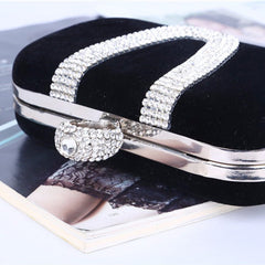 Diamond Velvet Clutch Evening Bag Rose red