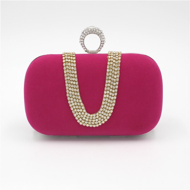 Diamond Velvet Clutch Evening Bag Rose red
