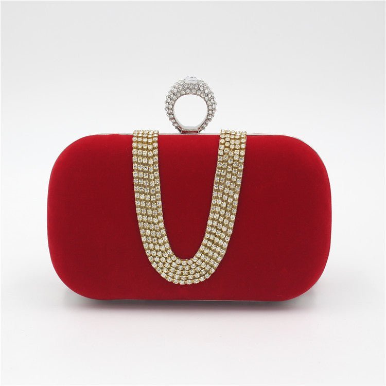 Diamond Velvet Clutch Evening Bag Red