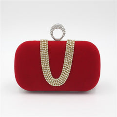 Diamond Velvet Clutch Evening Bag Red