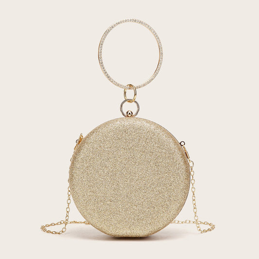 Diamondencrusted Handheld Round Box Bag Chain Evening Gold