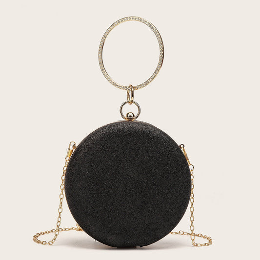 Diamondencrusted Handheld Round Box Bag Chain Evening Black