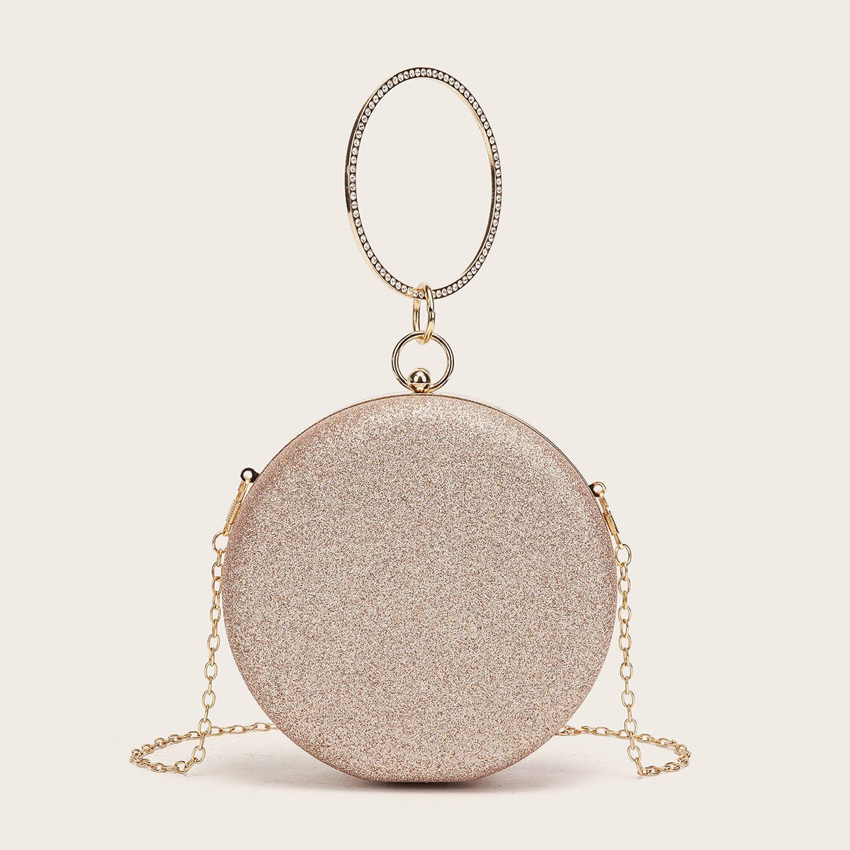 Diamondencrusted Handheld Round Box Bag Chain Evening Champagne