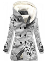 Digital Printing Trendy Double - breasted Fleece - lined breasted Jacket Gray