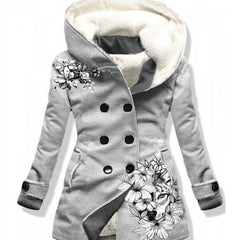 Digital Printing Trendy Double - breasted Fleece - lined breasted Jacket Gray