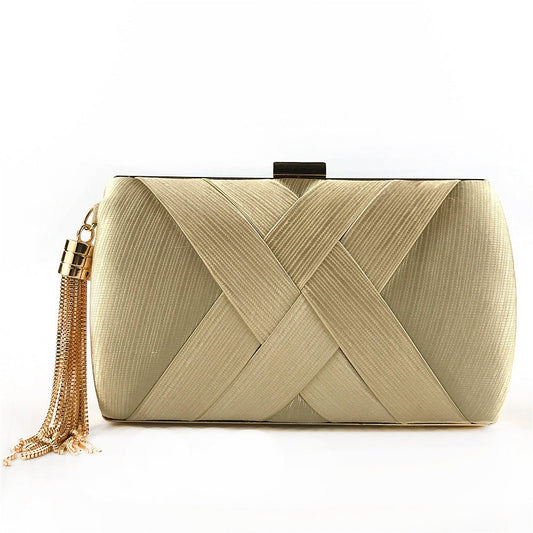 Dinner Satin Fashion Tassel Clutch Apricot