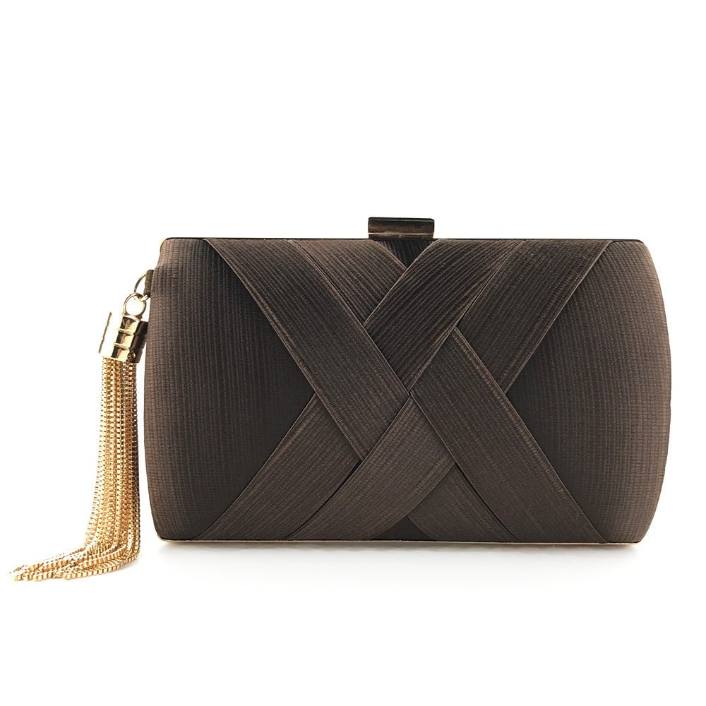 Dinner Satin Fashion Tassel Clutch Dark brown