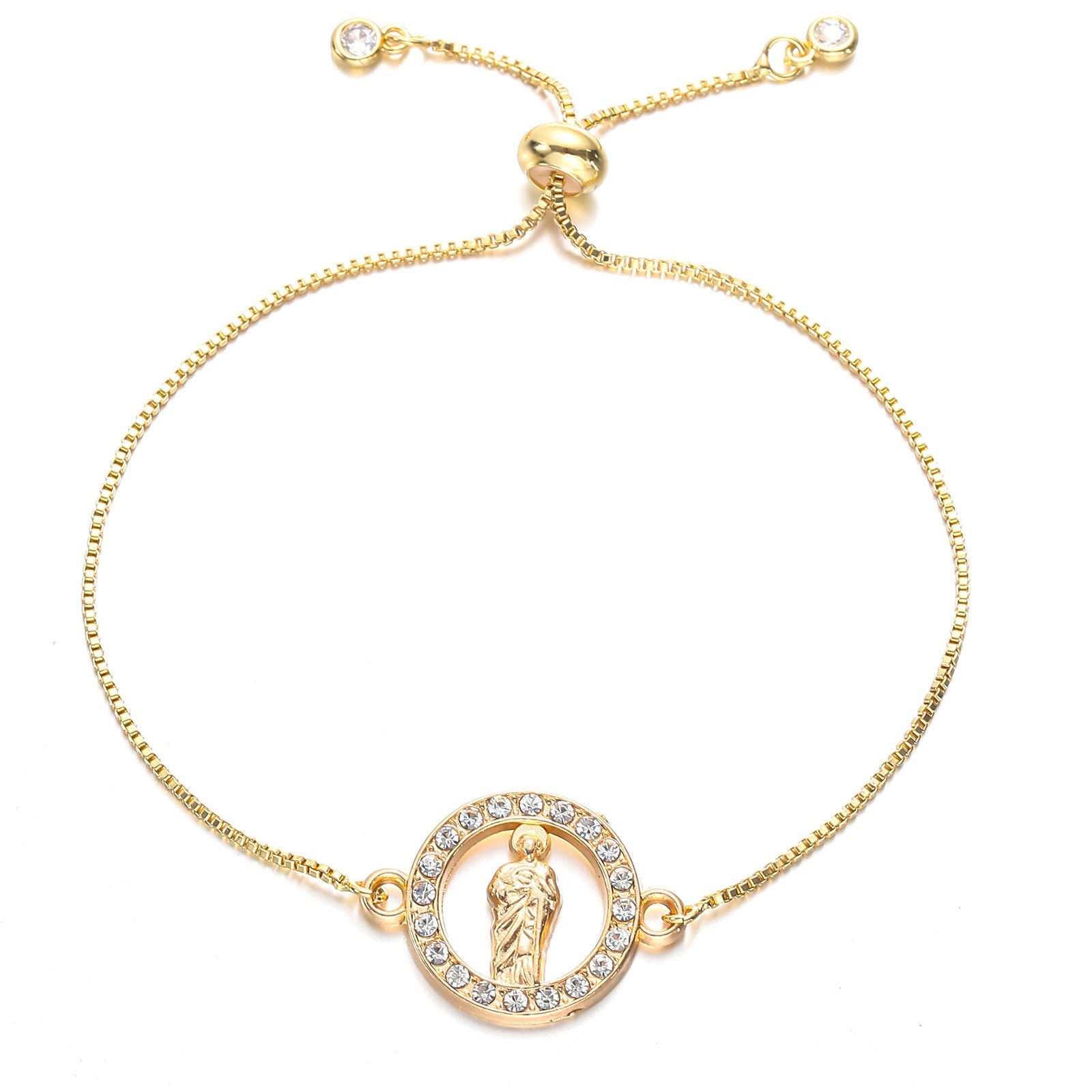 Divine Charm Alloy Rhinestone Pull - out Virgin Mary Bracelet Gold