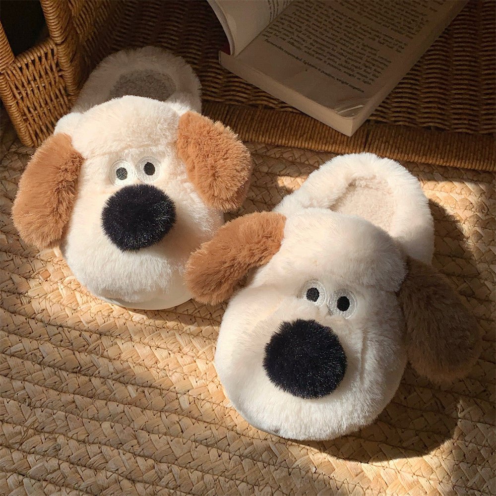 Dog Plush Toe Cap Cotton Slippers Playful Paws for Cozy Mornings Khaki