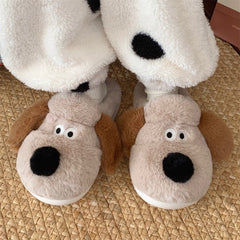 Dog Plush Toe Cap Cotton Slippers Playful Paws for Cozy Mornings Khaki