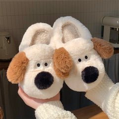 Dog Plush Toe Cap Cotton Slippers Playful Paws for Cozy Mornings Khaki