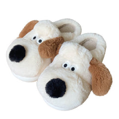 Dog Plush Toe Cap Cotton Slippers Playful Paws for Cozy Mornings Beige