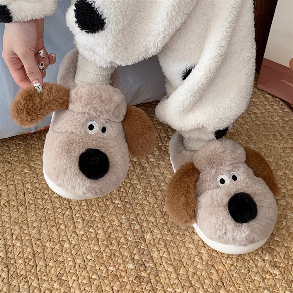 Dog Plush Toe Cap Cotton Slippers Playful Paws for Cozy Mornings Khaki