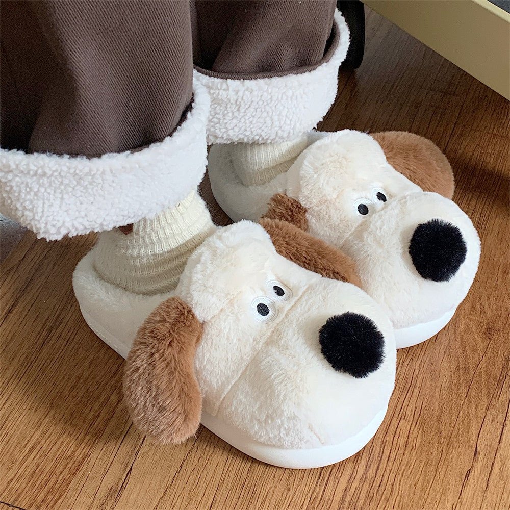 Dog Plush Toe Cap Cotton Slippers Playful Paws for Cozy Mornings Beige