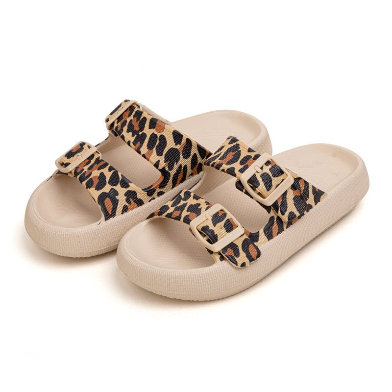 Double Button Stool Feeling Dressy Comfy Stylish Low Heel Sandals Leopard print color