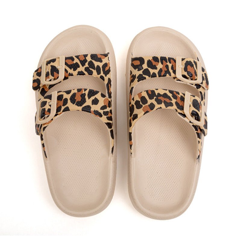 Double Button Stool Feeling Dressy Comfy Stylish Low Heel Sandals Leopard print color