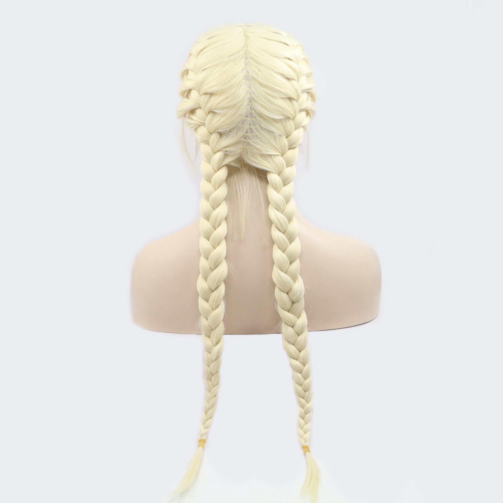 Double Ponytail Fishbone Braid Long Wig with Bangs Yellow