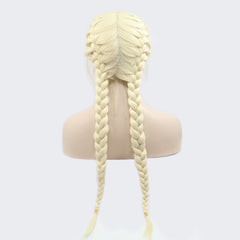 Double Ponytail Fishbone Braid Long Wig with Bangs Yellow