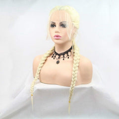 Double Ponytail Fishbone Braid Long Wig with Bangs Yellow