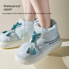 Drawstring Cotton Indoor Outdoor Waterproof Comfortable Ankle Boot Blue