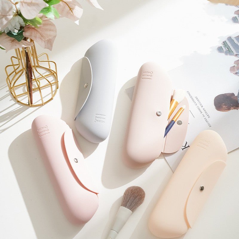 Dustproof Silicone Storage Beauty Bag for Makeup Brushes Beige