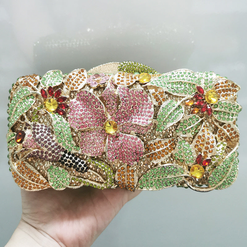 Ladies Fashion Color Rhinestone Cutout Clutch Bag